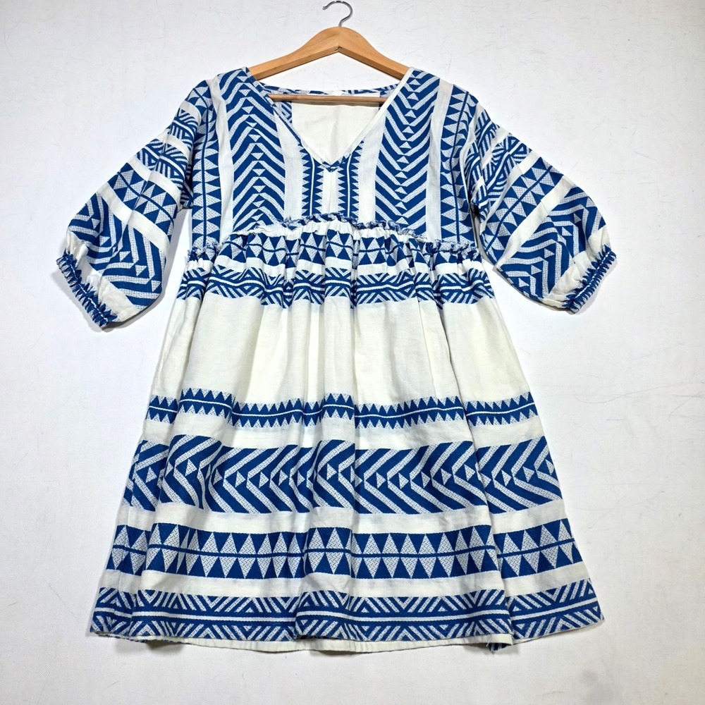 Accessorize London Dress Womens S Blue Geometric Tribal‎ Boho V-Neck Babydoll